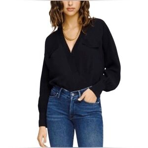 Black Popover Airy Tunic Sheer Lined Blouse